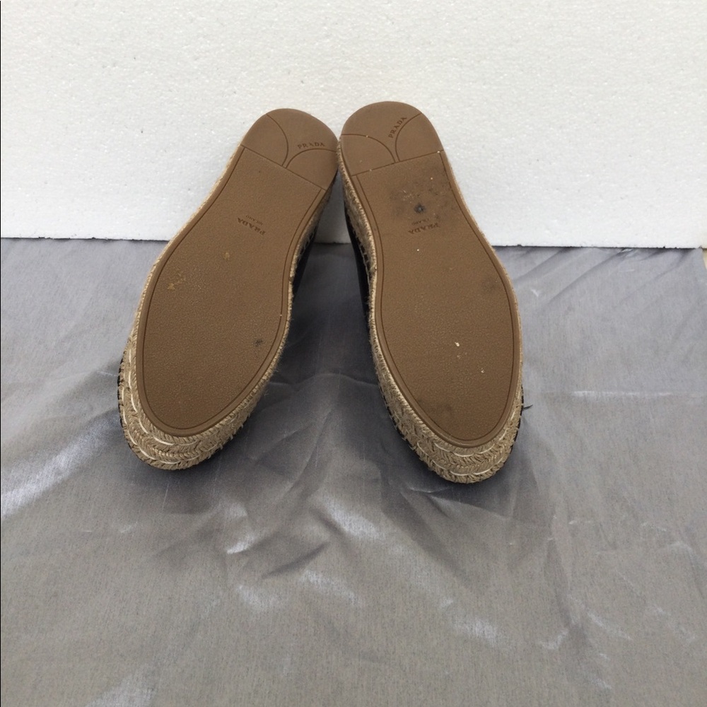Prada black leather platform espadrille 2in wedge! - Picture 4 of 7